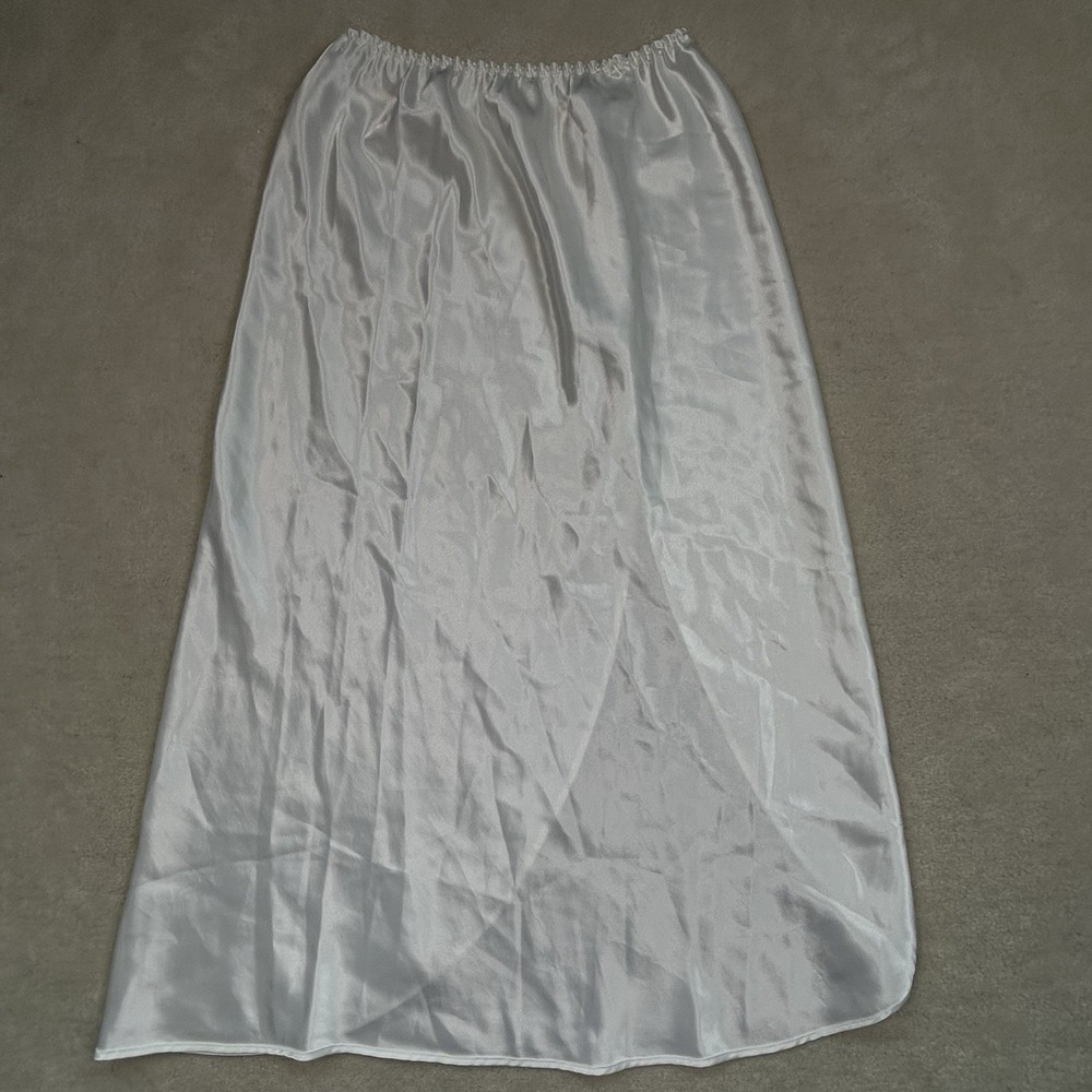Vintage Farr West Ivory Satin Skirt Half Slip Glossy Elastic Waist Y2K Small